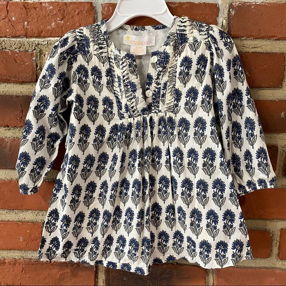 Masala Baby Dress Sz 12-18 m Blue Floral Baby Girl Dress